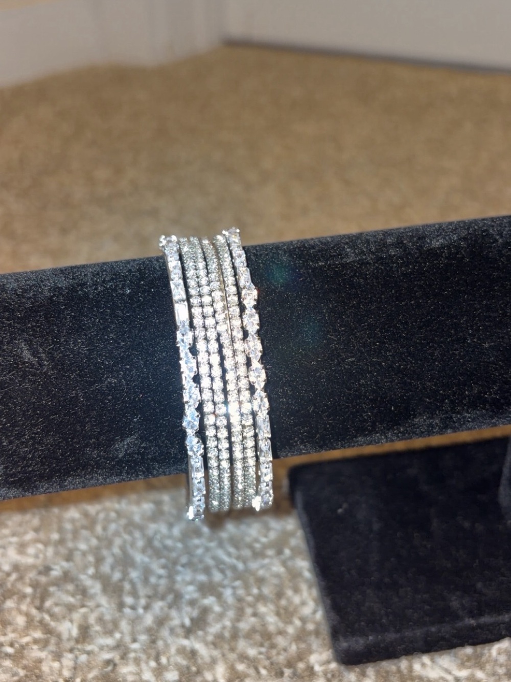 Sparkling Silver Multi-Row Crystal Stretch Bracelet